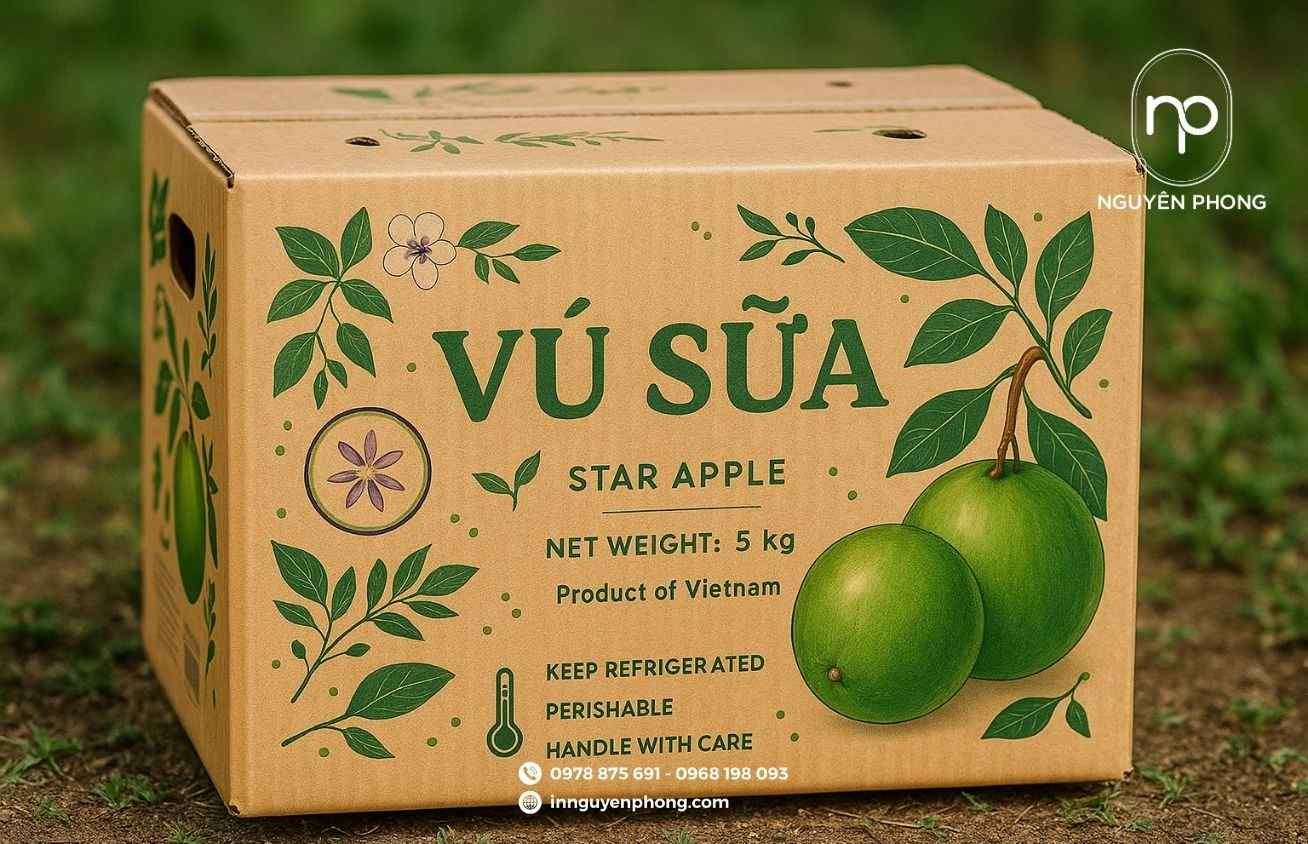 Mẫu thùng carton đựng vú sữa in đủ thông tin